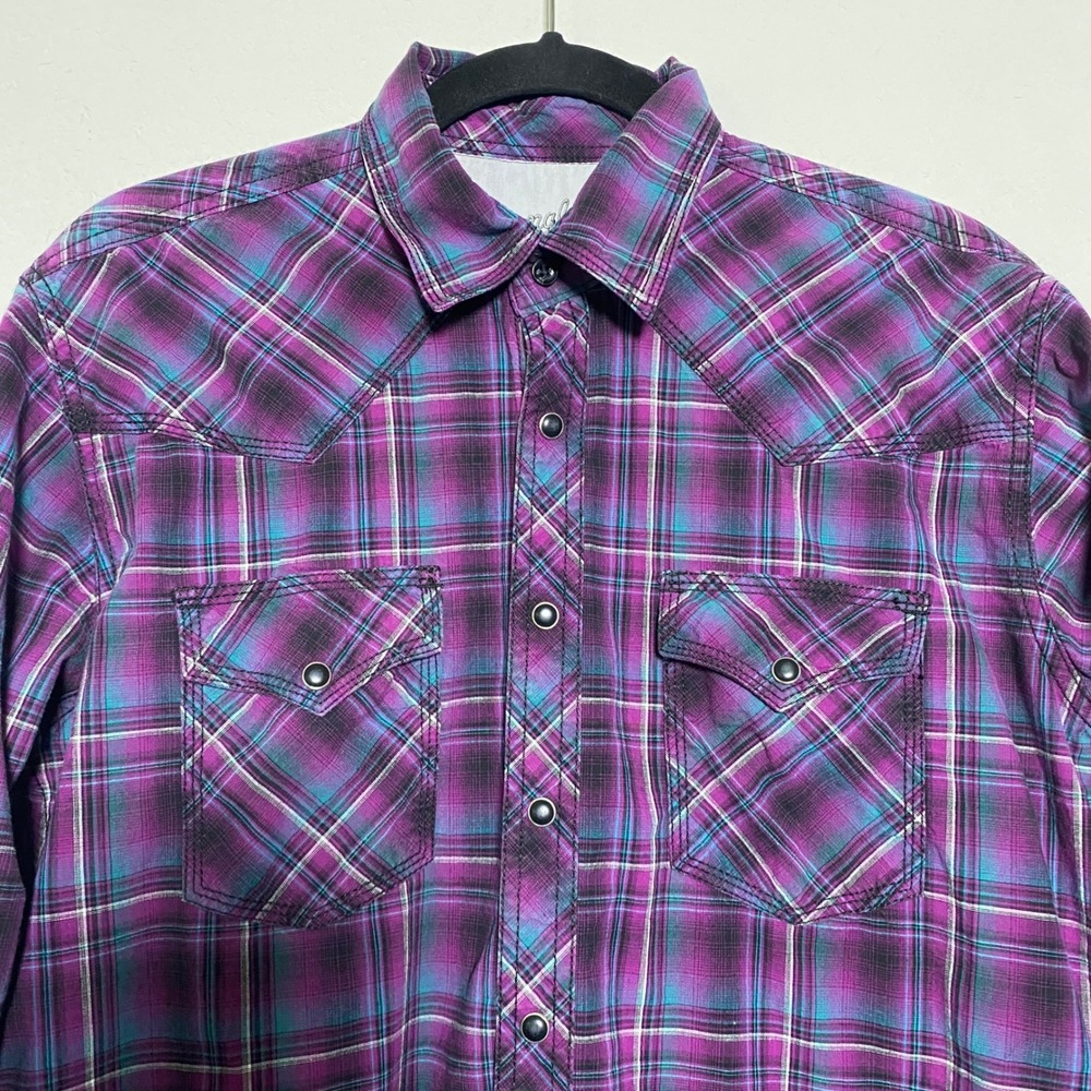 Wrangler 20X Competition Purple Plaid Western Shirt Mens Advanced Comfort M Snap - Picture 6 of 8